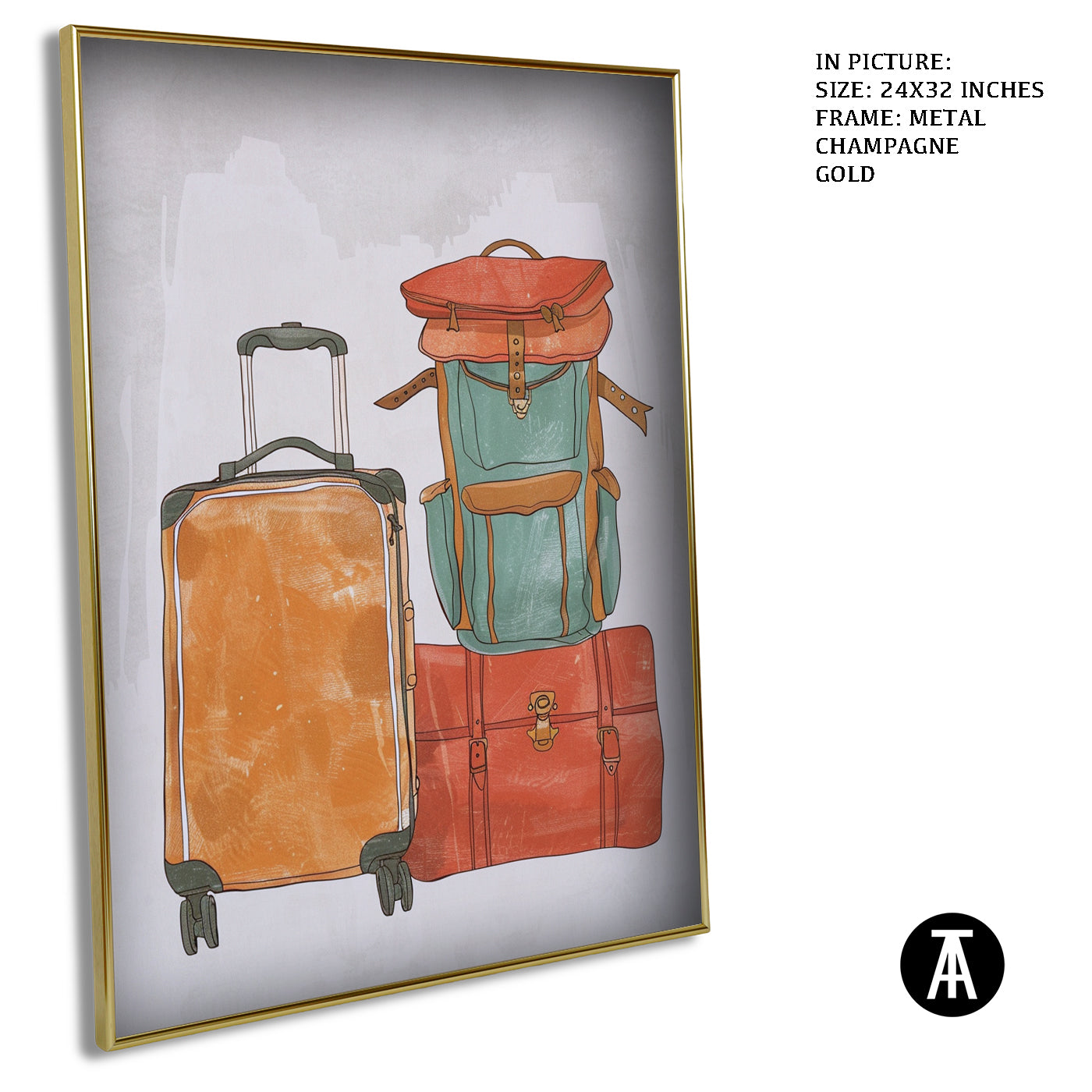 Artwork in Metal Champagne Gold Frame