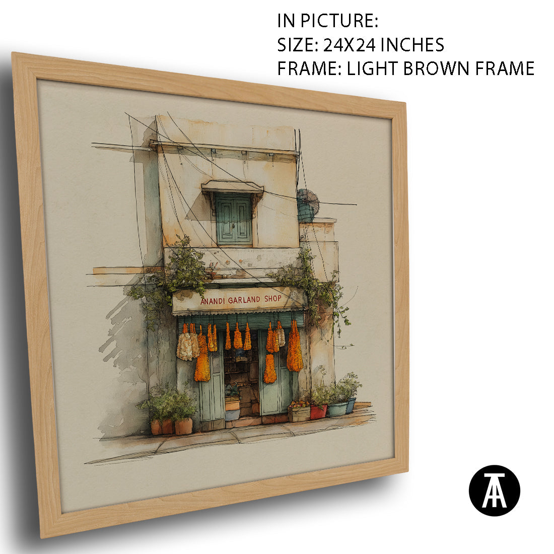 Artwork in Light Brown Frame