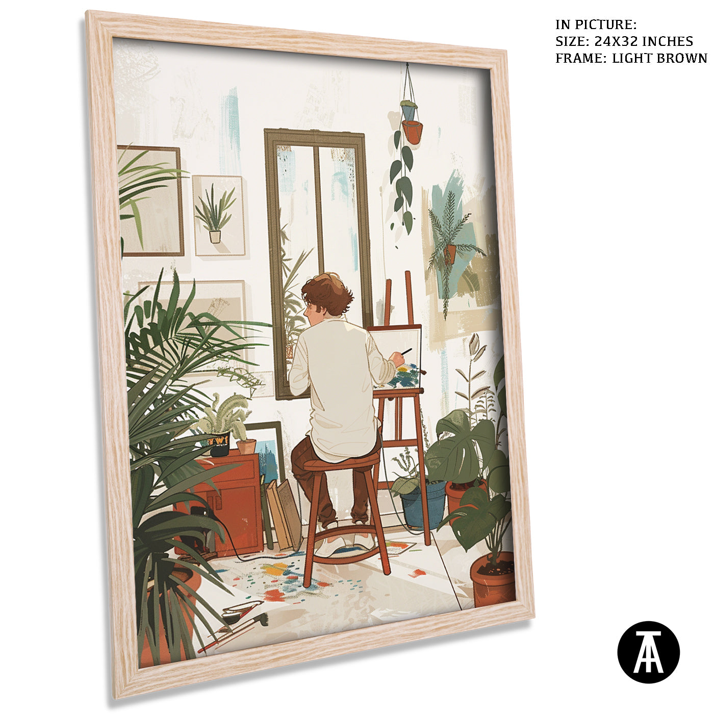 Artwork in Light Brown Frame