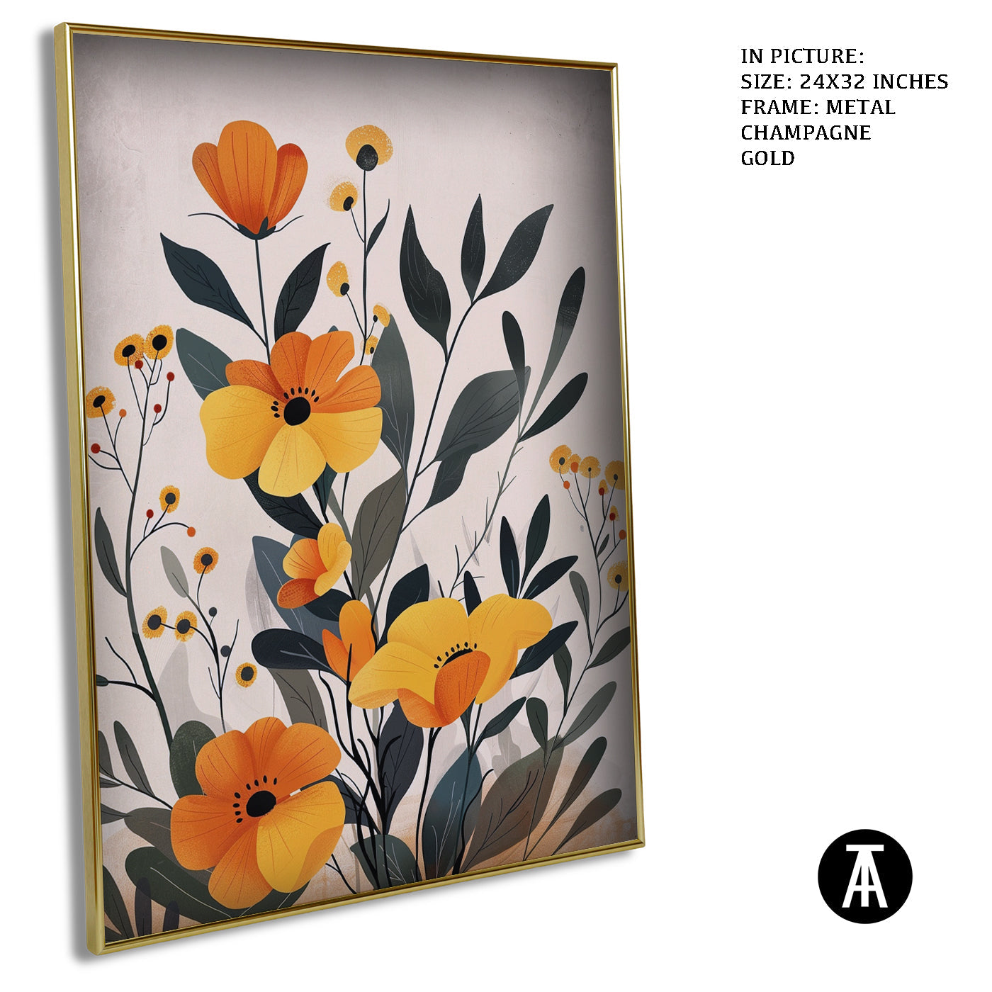 Artwork in Metal Champagne Gold Frame