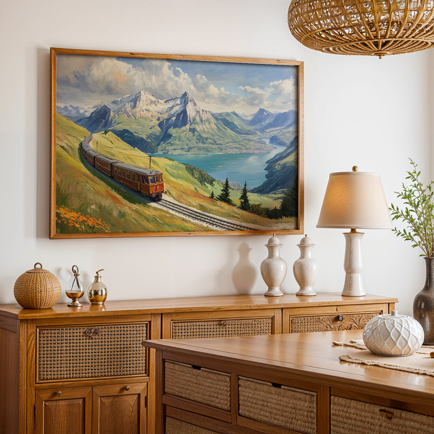 Swiss Alps Painting in a Lifestyle Setting