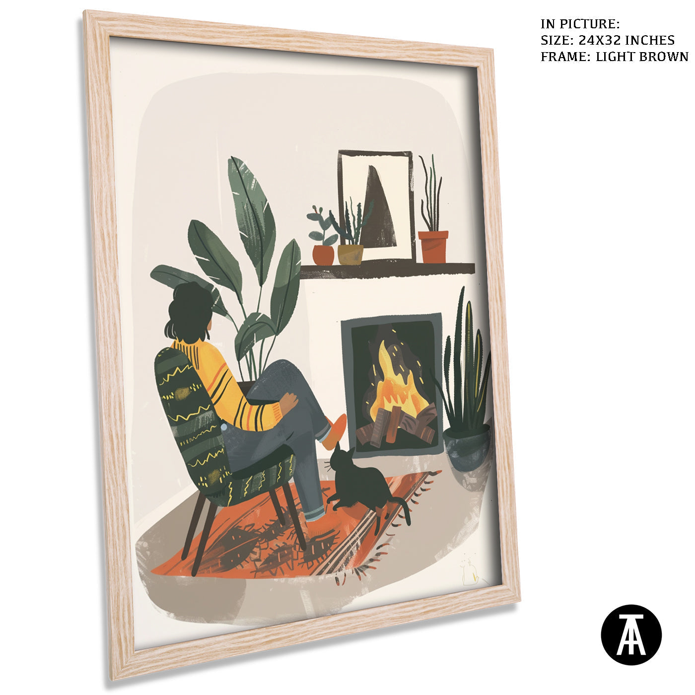 Artwork in Light Brown Frame