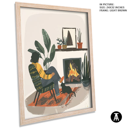 Artwork in Light Brown Frame