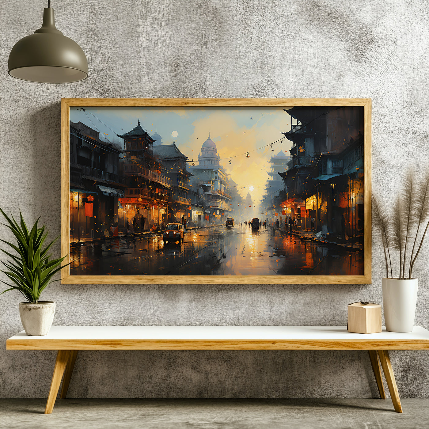 Panoramic Indian Painting in a Lifestyle Setting