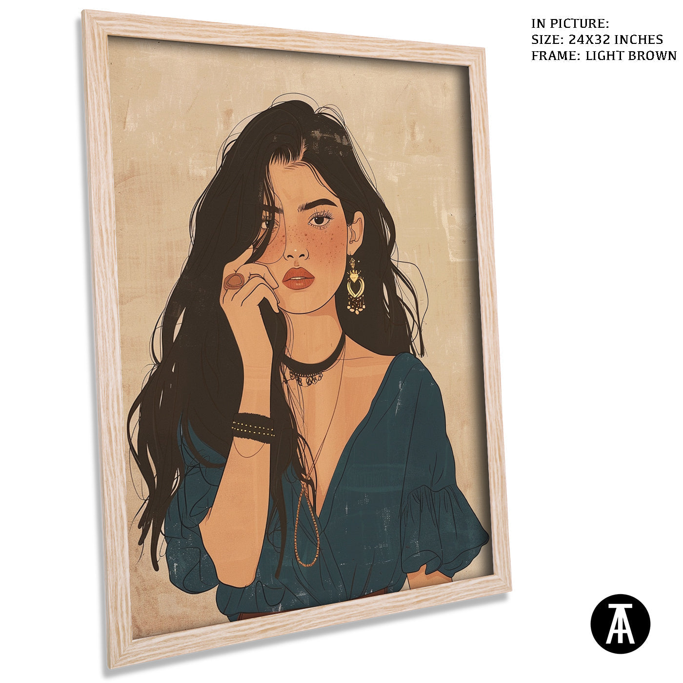 Artwork in Light Brown Frame