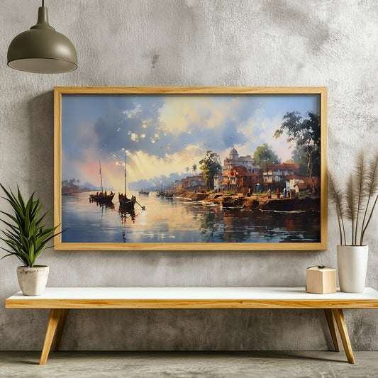 Panoramic Indian Painting in a Lifestyle Setting