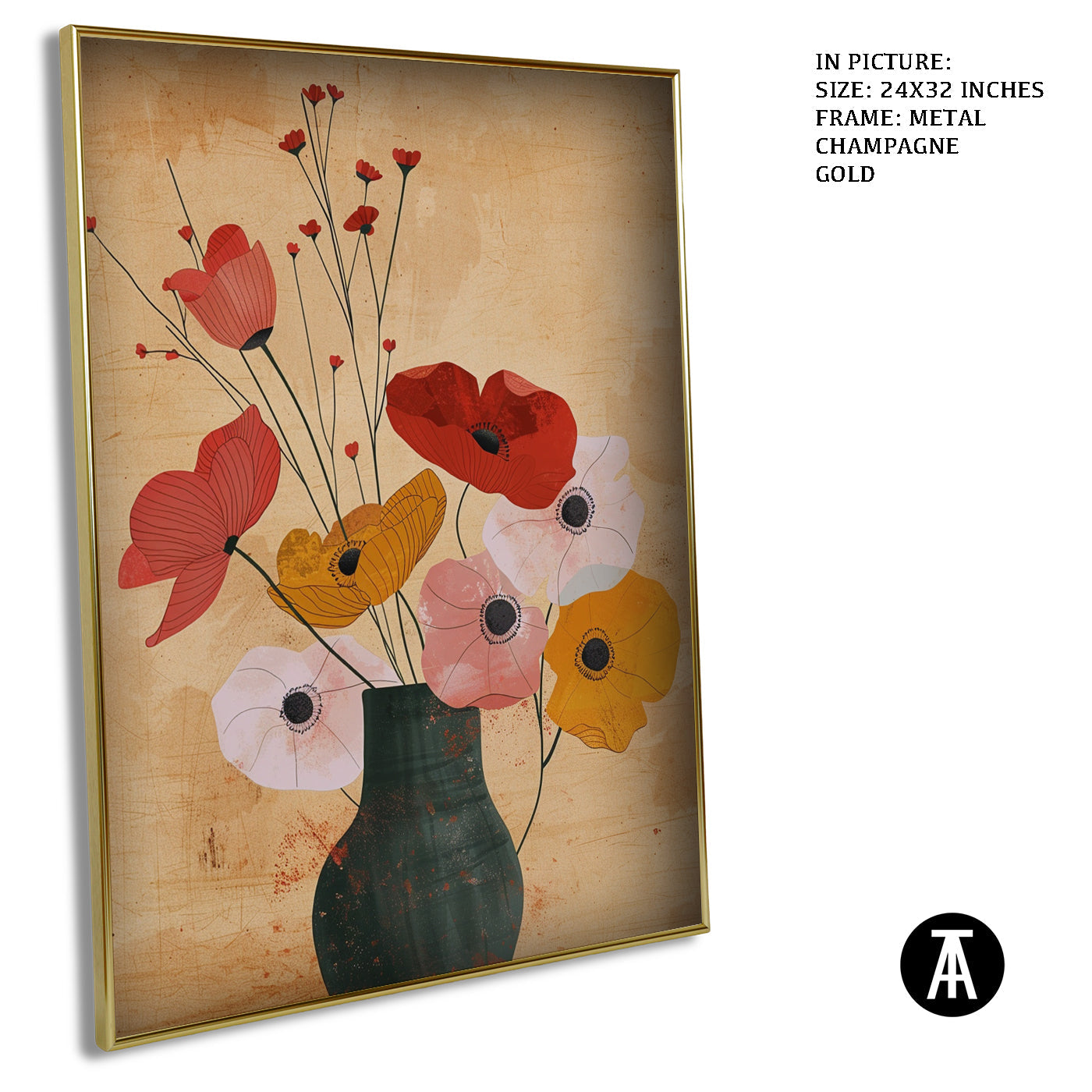 Artwork in Metal Champagne Gold Frame