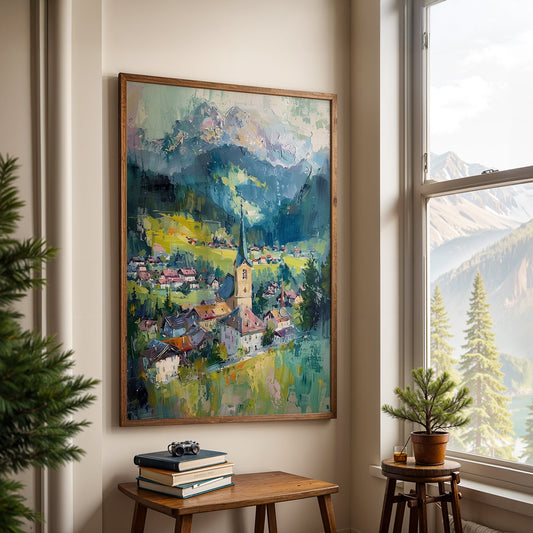 Swiss Alps Painting in a Lifestyle Setting