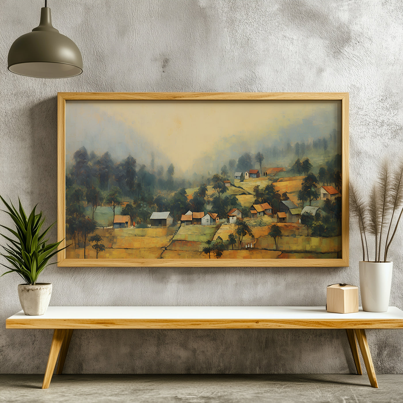 Panoramic Indian Painting in a Lifestyle Setting