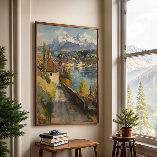 Swiss Alps Painting in a Lifestyle Setting