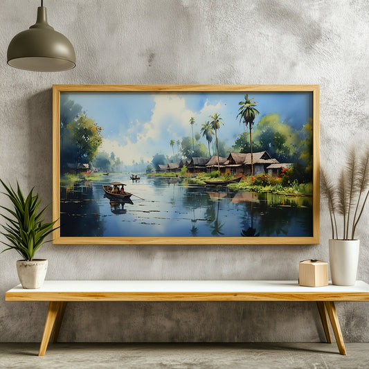Panoramic Indian Painting in a Lifestyle Setting