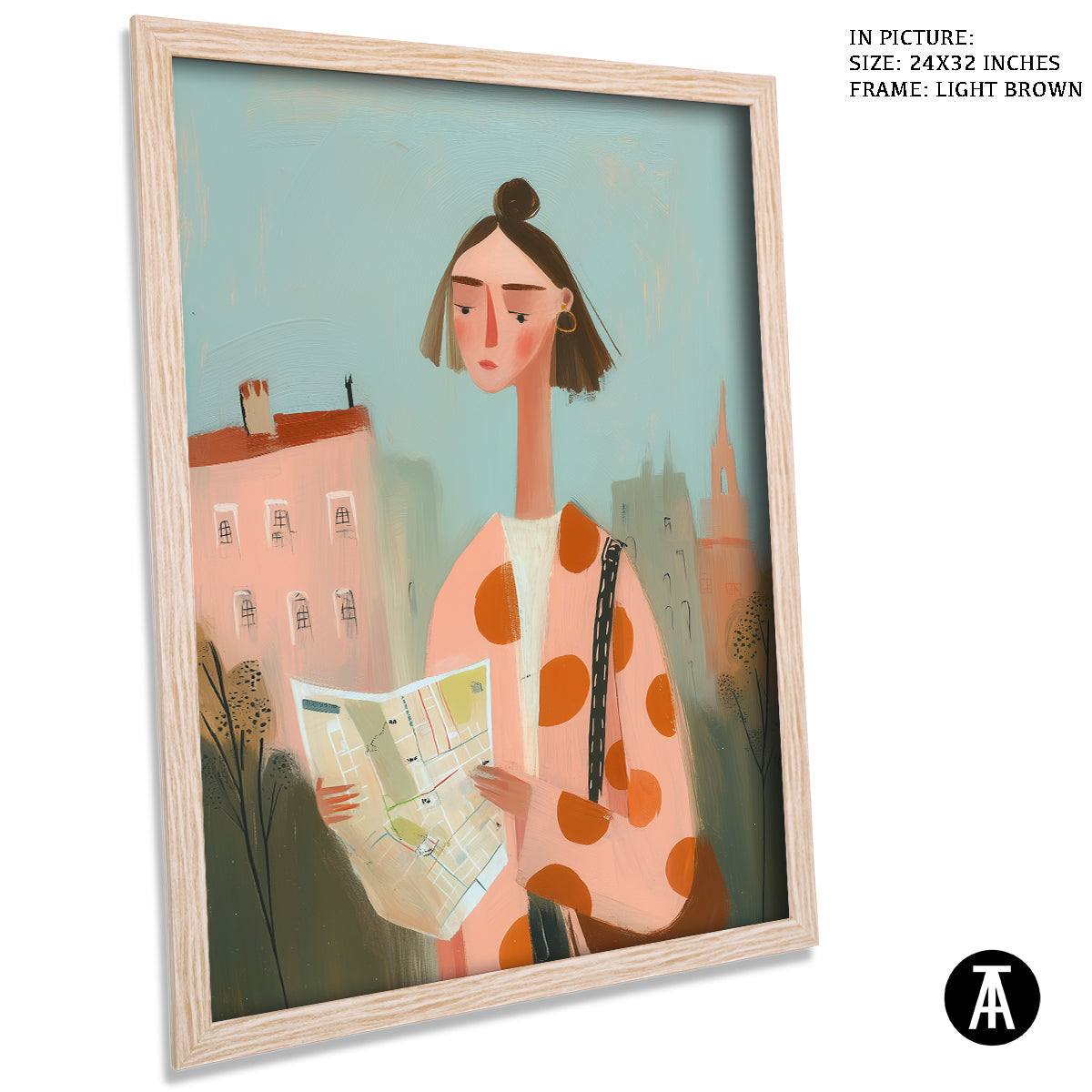 Artwork in Light Brown Frame