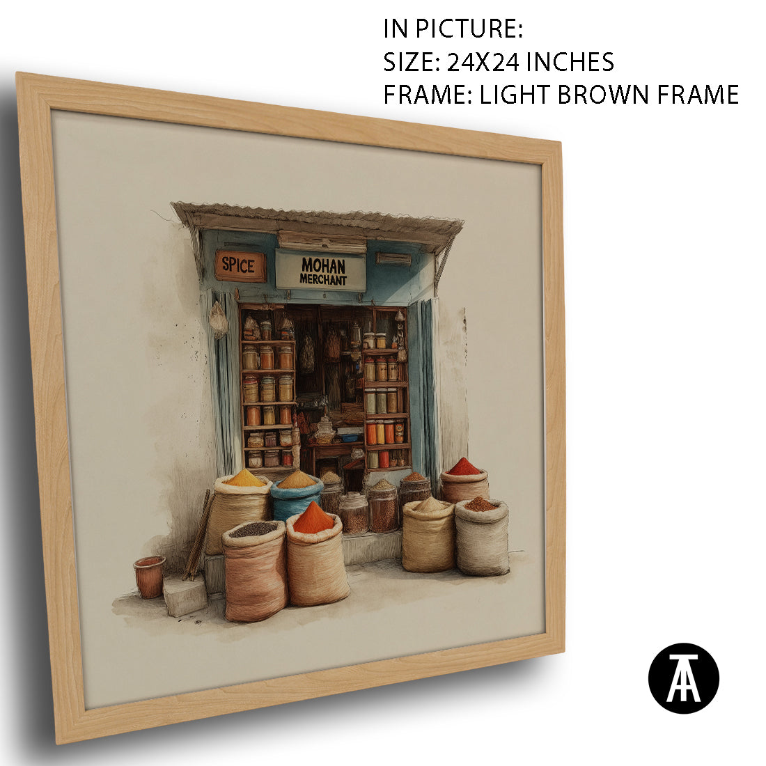 Artwork in Light Brown Frame