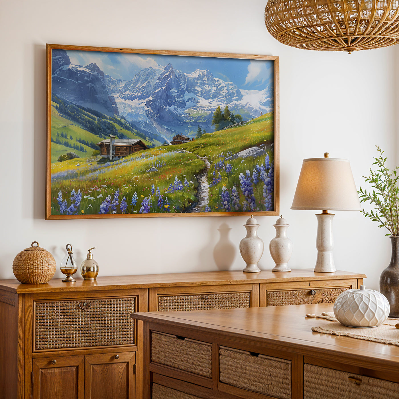 Swiss Alps Painting in a Lifestyle Setting