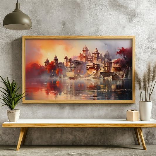 Panoramic Indian Painting in a Lifestyle Setting