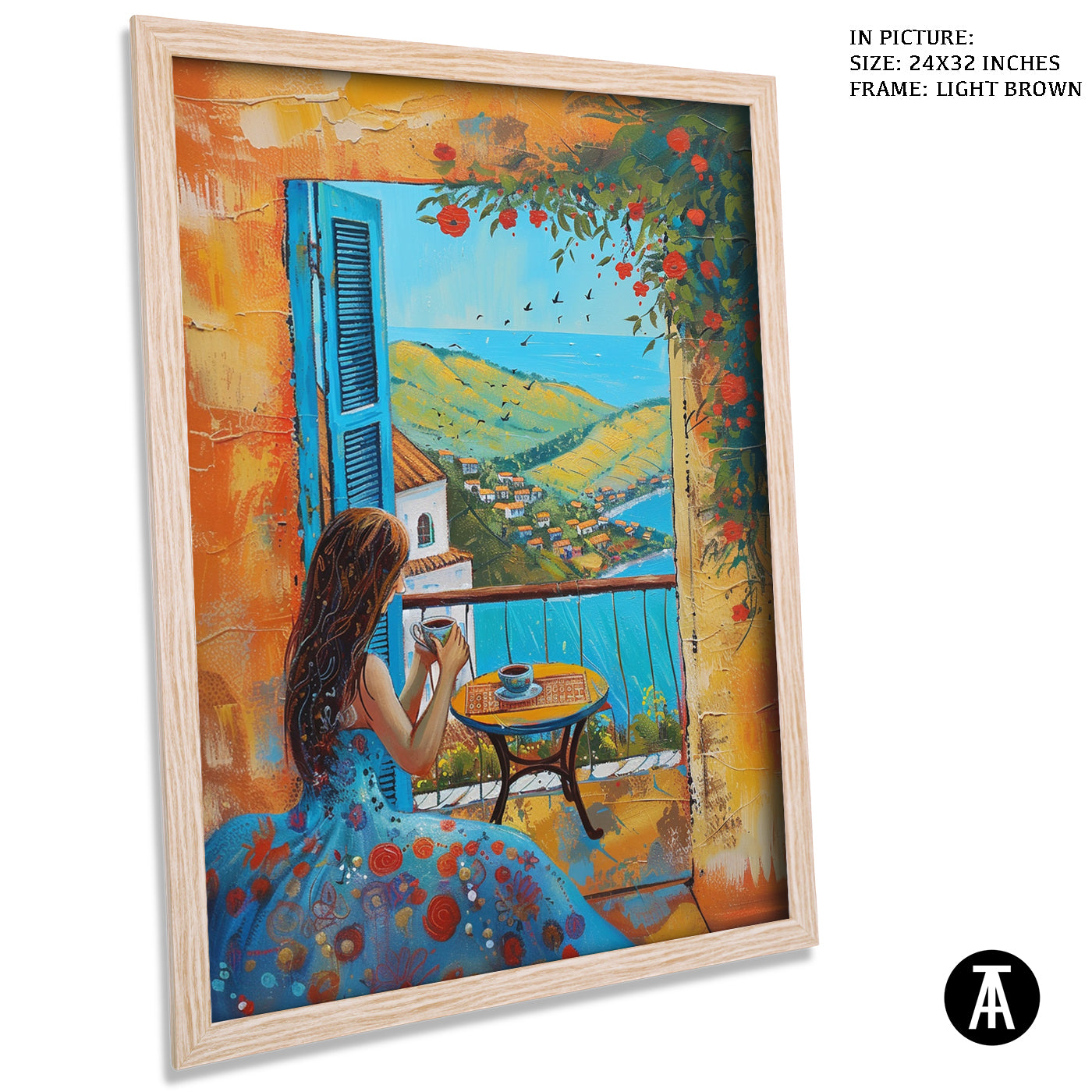 Artwork in Light Brown Frame