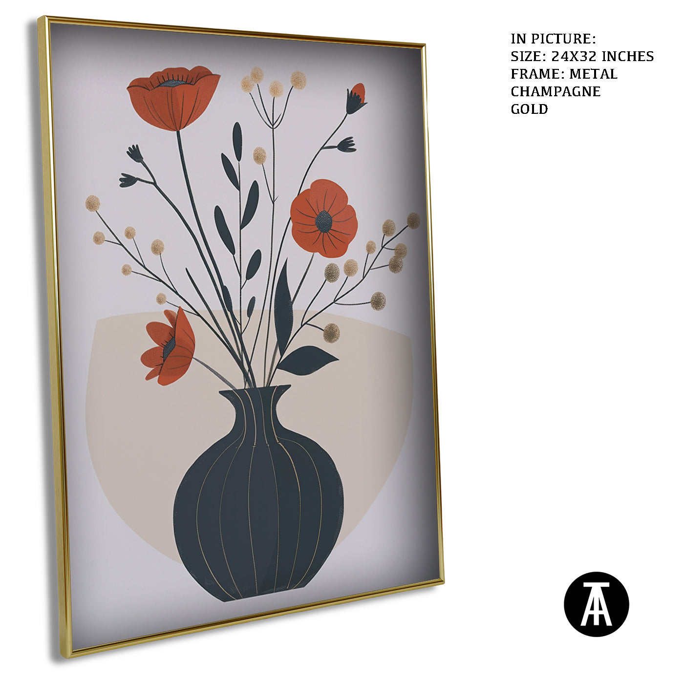 Artwork in Metal Champagne Gold Frame