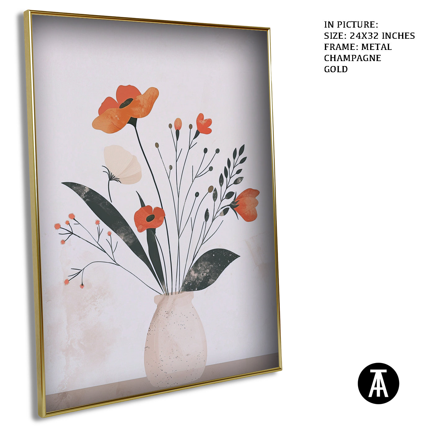 Artwork in Metal Champagne Gold Frame