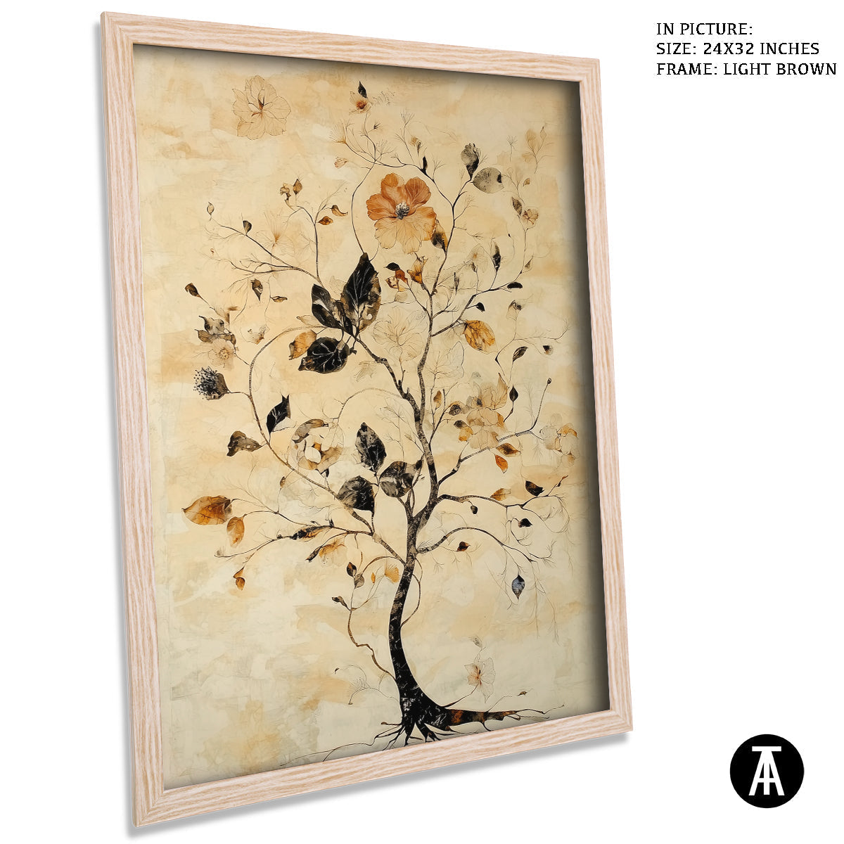 Sample Artwork in Light Brown Frame