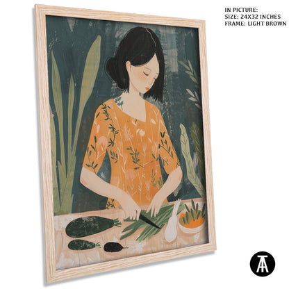 Artwork in Light Brown Frame