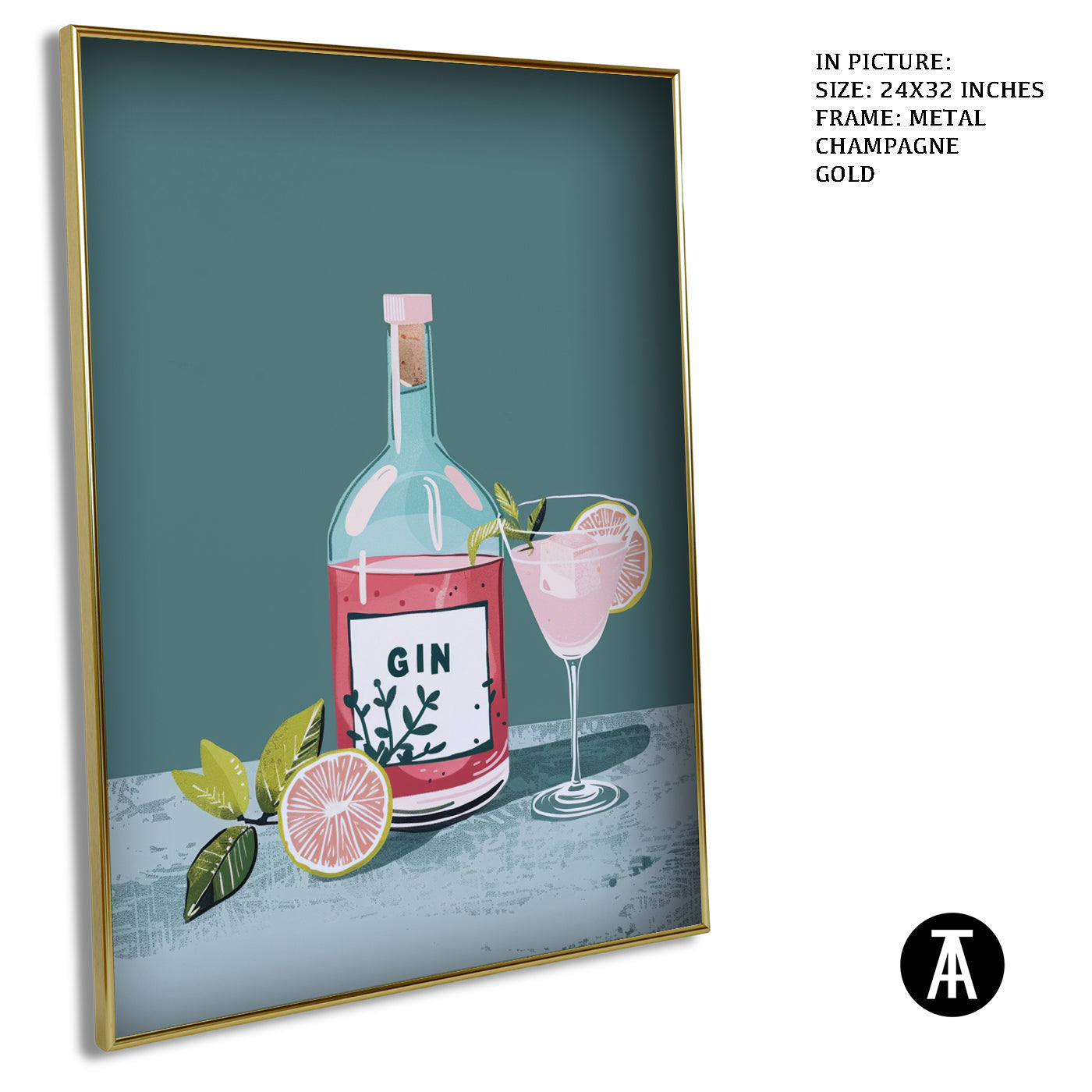 Artwork in Metal Champagne Gold Frame